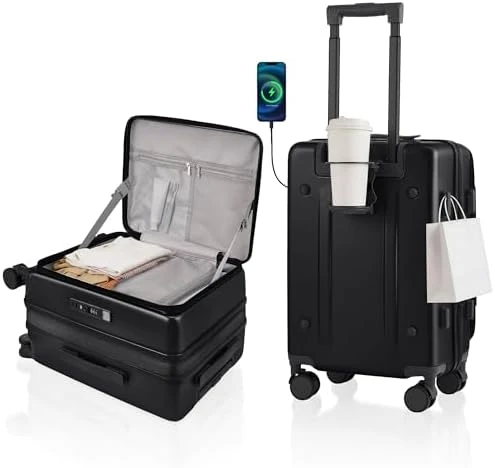 Expandable Carry On Luggage with Cup Holder and USB Charging — Smart Luggage, ISLAND ELEPHANT
