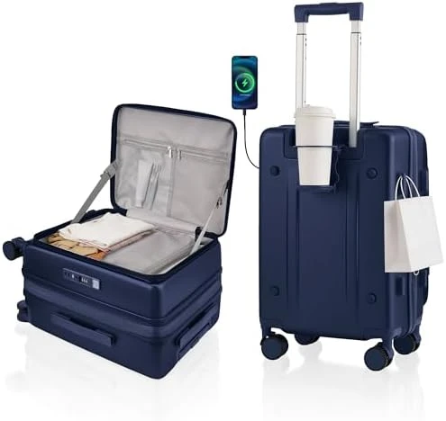 Expandable Carry On Luggage with Cup Holder, USB Charge, and TSA Lock — Smart Luggage, ISLAND ELEPHANT