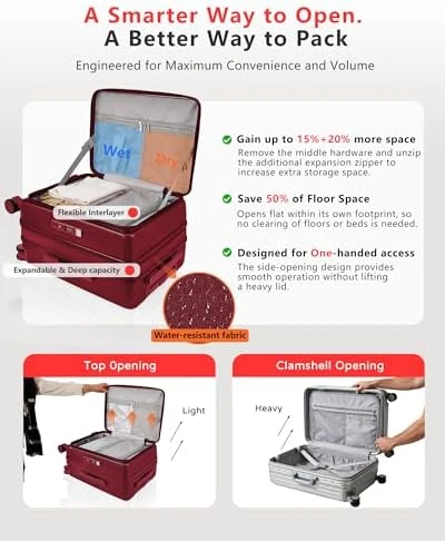 Expandable Carry On Luggage with Top Opening, Cup Holder, USB Charge, and Spinner Wheels — Smart Luggage, ISLAND ELEPHANT