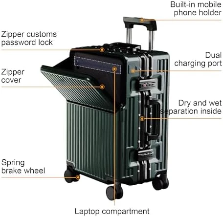 Expandable Carry-On Suitcase with Spinner Wheels — Smart Luggage, AIWEINY