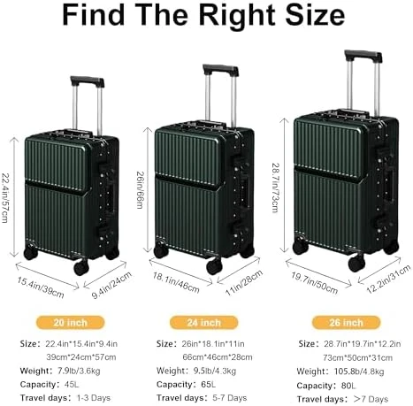 Expandable Carry-On Suitcase with Spinner Wheels — Smart Luggage, AIWEINY