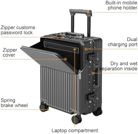 Expandable Carry-On Suitcase with Spinner Wheels — Smart Luggage, AIWEINY