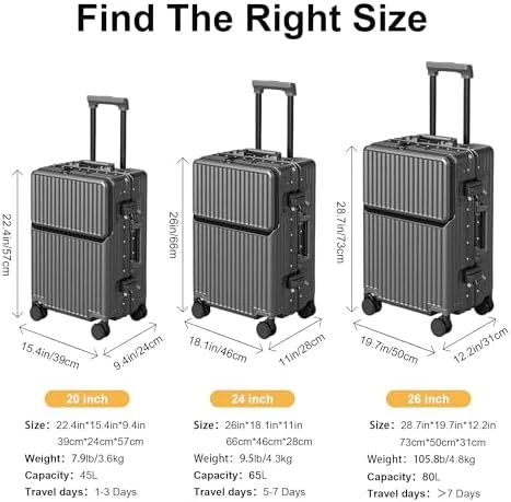 Expandable Carry-On Suitcase with Spinner Wheels — Smart Luggage, AIWEINY