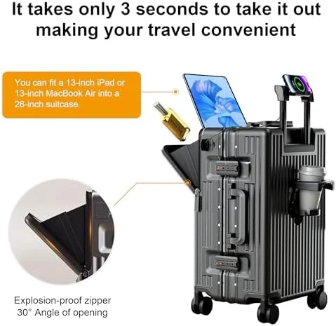 Expandable Carry-On Suitcase with Spinner Wheels — Smart Luggage, AIWEINY