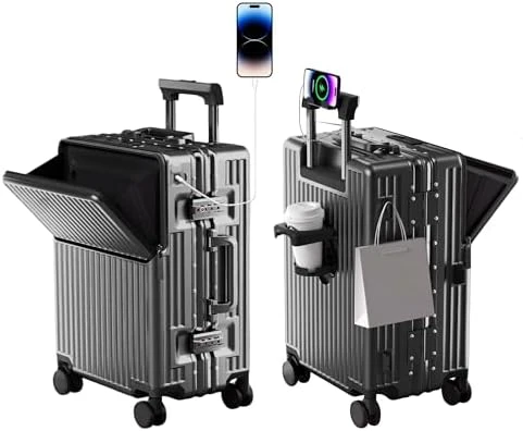 Expandable Carry-On Suitcase with Spinner Wheels — Smart Luggage, AIWEINY