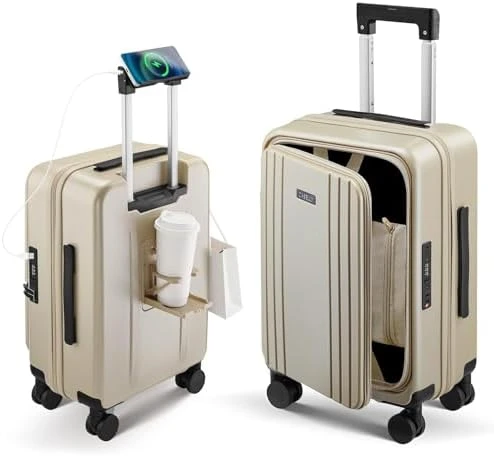 Expandable Hard Shell Suitcase with Top Opening and USB Port — Smart Luggage, CASELLY