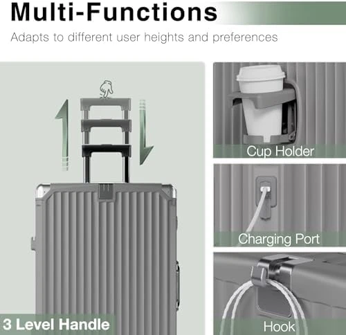 No Zipper Carry On Luggage with Wheels, Cup Holder, and Charger — Smart Luggage, Krute