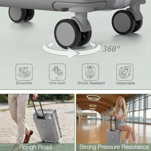 No Zipper Carry On Luggage with Wheels, Cup Holder, and Charger — Smart Luggage, Krute