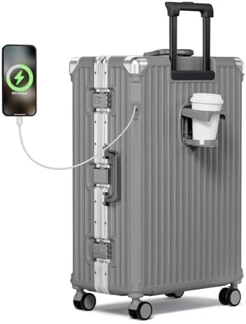 No Zipper Carry On Luggage with Wheels, Cup Holder, and Charger — Smart Luggage, Krute