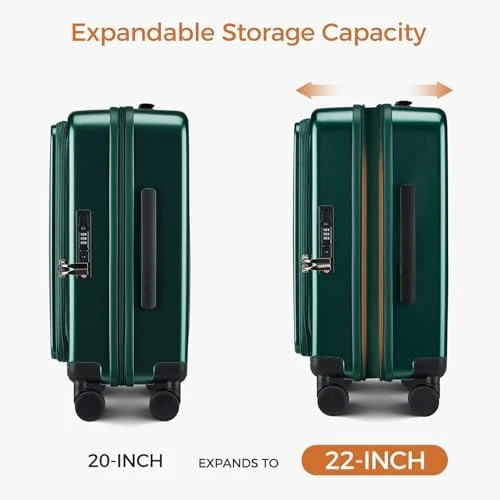 Top Opening Carry-On Luggage with Cup Holder, Phone Holder, USB Port, Expandable Hard Shell — Smart Luggage, CASELLY