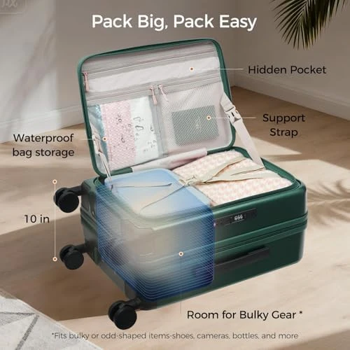 Top Opening Carry-On Luggage with Cup Holder, Phone Holder, USB Port, Expandable Hard Shell — Smart Luggage, CASELLY