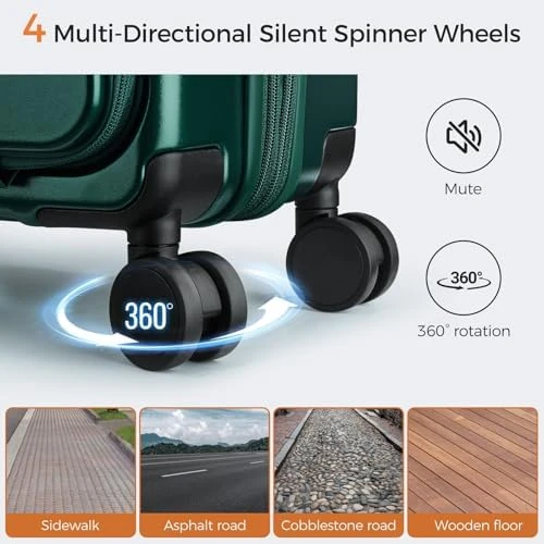 Top Opening Carry-On Luggage with Cup Holder, Phone Holder, USB Port, Expandable Hard Shell — Smart Luggage, CASELLY