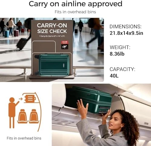 Top Opening Carry-On Luggage with Cup Holder, Phone Holder, USB Port, Expandable Hard Shell — Smart Luggage, CASELLY