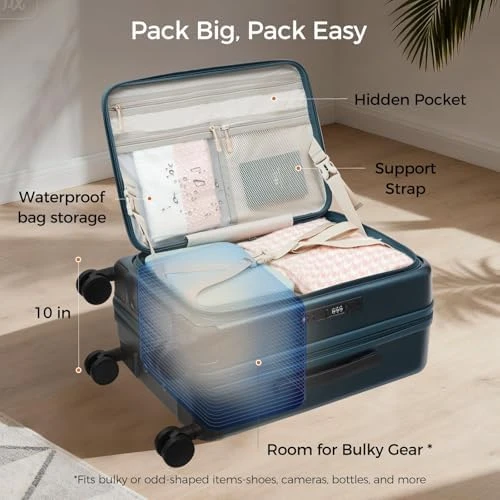 Top Opening Expandable Hard Shell Suitcase with Cup Holder, Phone Holder, and USB Charging Port — Smart Luggage, CASELLY
