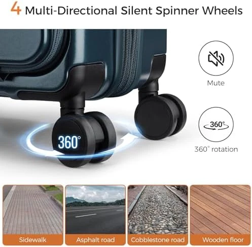 Top Opening Expandable Hard Shell Suitcase with Cup Holder, Phone Holder, and USB Charging Port — Smart Luggage, CASELLY