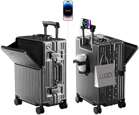 Zipperless Luggage, Aviation Certified, Polycarbonate Aluminum Hardshell, Expandable Carry-On with Spinner Wheels — Smart Luggage, AIWEINY
