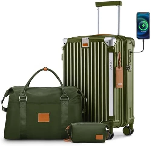 3 Piece Set Hardside Expandable Luggage with USB Charging Port and Cup Holder — Smart Luggage, Joyway