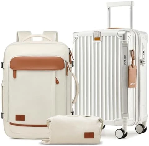 5 Piece Luggage Set with Cup Holder, Expandable Capacity, Includes Handbag, Anti Slip Wheels, Hook, Smart Carry On... — Smart Luggage, Joyway