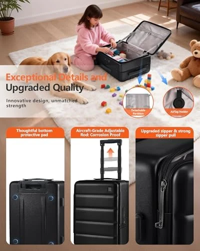 Carry On Luggage with Aluminum Frame, Cup Holder, USB Charging, and 360° Spinner Wheels — Smart Luggage, ISLAND ELEPHANT