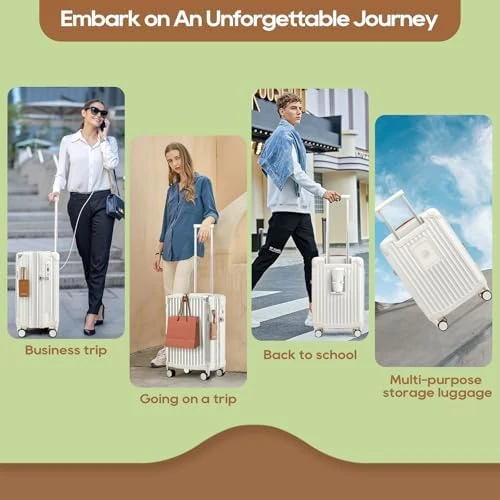 Carry On Luggage with Cup Holder and USB Port, Expandable Capacity, Smart Suitcase with Anti Slip Wheels and Handbag, 3... — Smart Luggage, Joyway