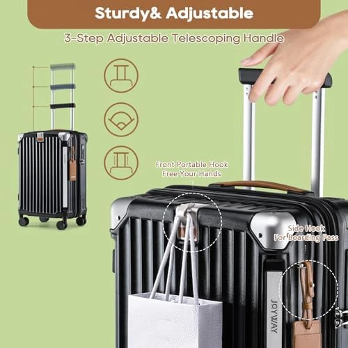 Carry On Luggage with Cup Holder and USB Port, Expandable Capacity, Smart Suitcase with Anti Slip Wheels and Handbag, 3... — Smart Luggage, Joyway