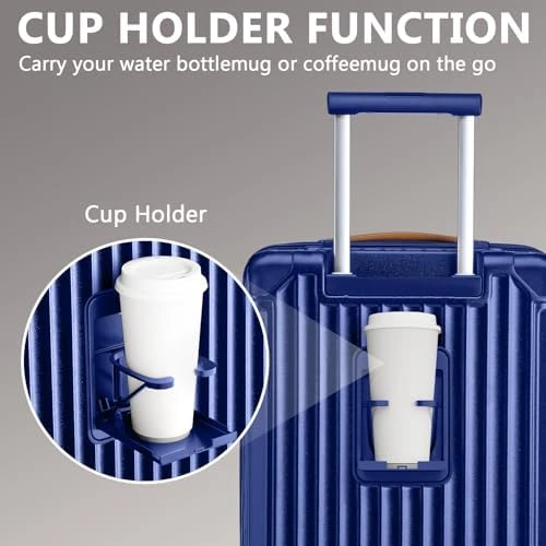 Carry On Luggage with Cup Holder and USB Port, Expandable Capacity, Smart Suitcase with Anti Slip Wheels and Handbag, 3... — Smart Luggage, Joyway