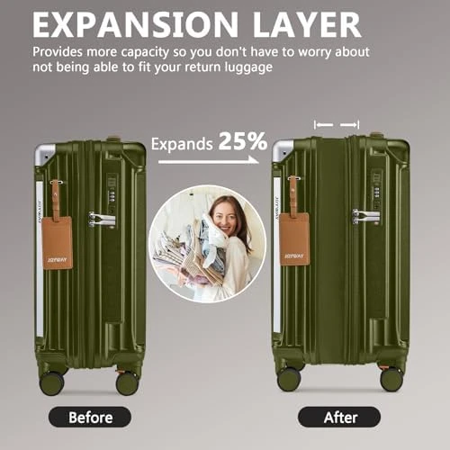 Carry On Luggage with Cup Holder and USB Port, Expandable Capacity, Smart Suitcase with Anti Slip Wheels and Handbag, 3... — Smart Luggage, Joyway