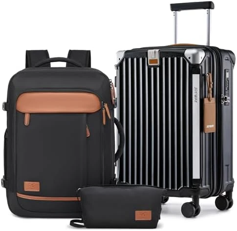 Carry On Luggage with Cup Holder and USB Port, Expandable Capacity, Smart Suitcase with Anti Slip Wheels and Handbag, 3... — Smart Luggage, Joyway