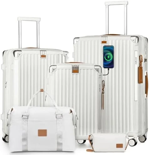 Carry On Luggage with Cup Holder and USB Port, Expandable Capacity, Smart Suitcase with Anti Slip Wheels and Handbag, 3... — Smart Luggage, Joyway