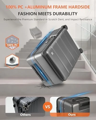 Carry On Luggage with Cup Holder, USB Charge, Side Pothook, 360° Spinner Wheels, TSA Lock — Smart Luggage, ISLAND ELEPHANT