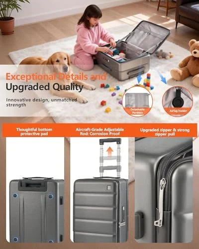 Carry On Luggage with Cup Holder, USB Charge, Side Pothook, 360° Spinner Wheels, TSA Lock — Smart Luggage, ISLAND ELEPHANT