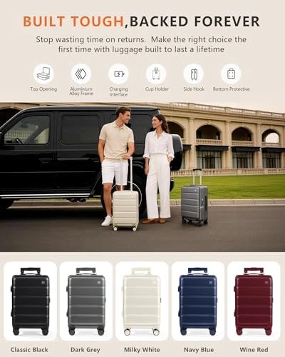 Carry On Luggage with Cup Holder, USB Charge, Side Pothook, 360° Spinner Wheels, TSA Lock — Smart Luggage, ISLAND ELEPHANT