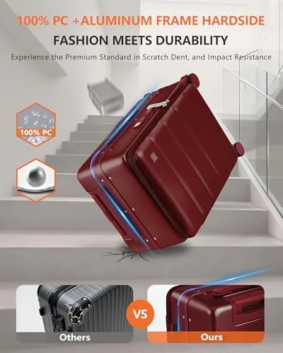 Carry On Luggage with Cup Holder, USB Charging, and 360° Spinner Wheels — Smart Luggage, ISLAND ELEPHANT