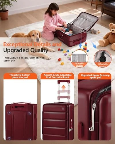 Carry On Luggage with Cup Holder, USB Charging, and 360° Spinner Wheels — Smart Luggage, ISLAND ELEPHANT