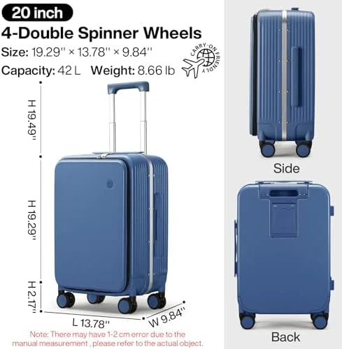 Carry On Luggage with Cup Phone Holder and Charger Hard Shell Suitcases with Spinner Wheels — Smart Luggage, mixi