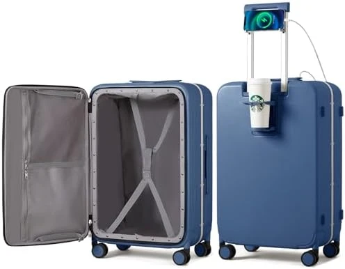Checked Luggage with Cup Phone Holder and Charger Hard Shell Suitcase — Smart Luggage, mixi