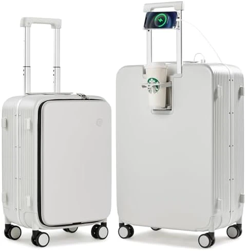 Checked Luggage with Cup Phone Holder and Charger Hard Shell Suitcase — Smart Luggage, mixi