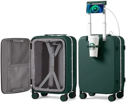 Checked Luggage with Cup Phone Holder and Charger Hard Shell Suitcase — Smart Luggage, mixi