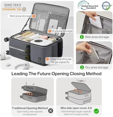 Large Checked Luggage with Cup Phone Holder and Charger Hard Shell Suitcases with Spinner Wheels — Smart Luggage, mixi