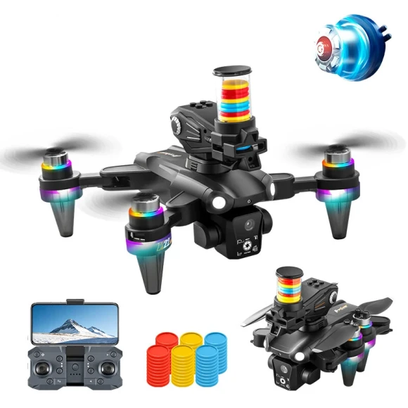 One-Key Launch Flying Disk WiFi FPV with HD Dual Camera Servo Gimbal Colorful LED Light Brushless Foldable RC Drone — Drone, XKJ