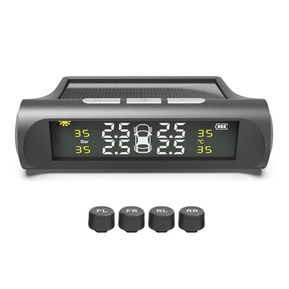 Solar Powered Tire Pressure Monitoring System with LCD Display and 4 Sensors — TPMS