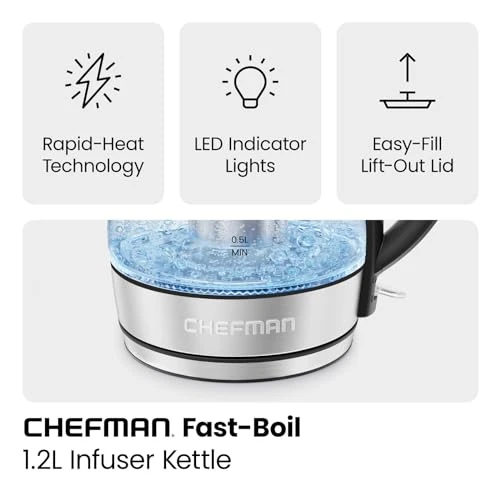 Electric Kettle with Infuser, Auto Shut Off, and LED Light — Electric Kettle, Chefman