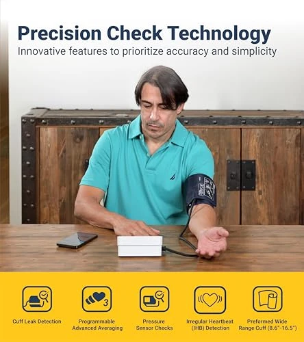 Precision Check Pro Blood Pressure Monitor for Home Use with Bluetooth - Wide Range Cuff, 4 Users, iOS & Android... — Blood Pressure Monitor, A&D Medical