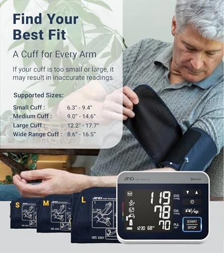 Precision Check Pro Blood Pressure Monitor for Home Use with Bluetooth - Wide Range Cuff, 4 Users, iOS & Android... — Blood Pressure Monitor, A&D Medical