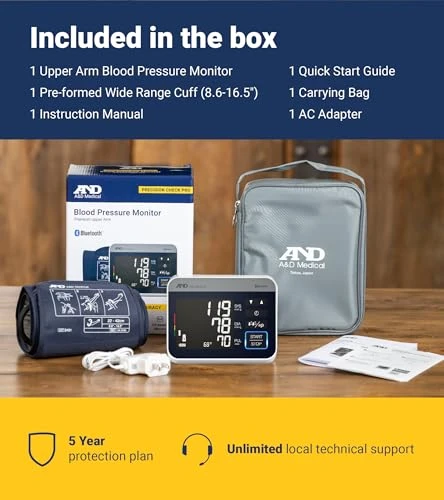 Precision Check Pro Blood Pressure Monitor for Home Use with Bluetooth - Wide Range Cuff, 4 Users, iOS & Android... — Blood Pressure Monitor, A&D Medical