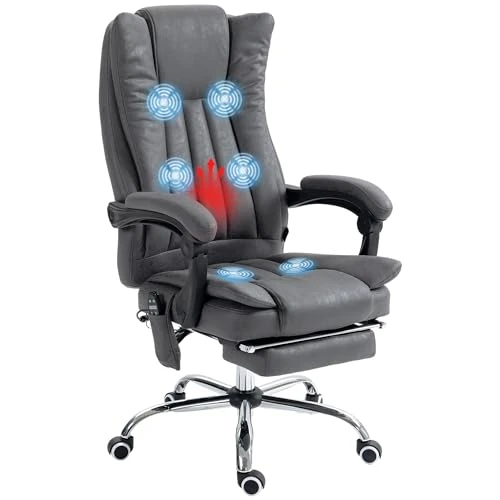 6 Point Vibration Massage Office Chair with Heat, Adjustable Height, Reclining Backrest and Retractable Footrest — Smart Chairs, Vinsetto