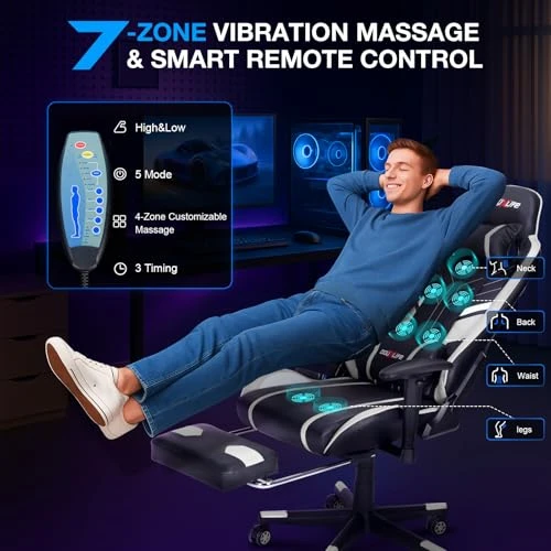 7-Point Massage Gaming Chair with Footrest — Smart Chairs, Douxlife