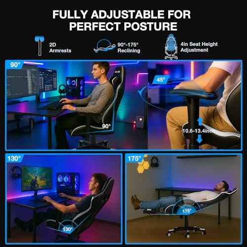 7-Point Massage Gaming Chair with Footrest — Smart Chairs, Douxlife