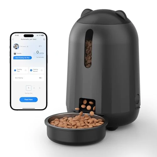 Automatic Cat Feeder with App Control, Dual Power Backup, Slow Feeding Mode, and 3L Capacity — Automatic Pet Feeder, PAPIFEED
