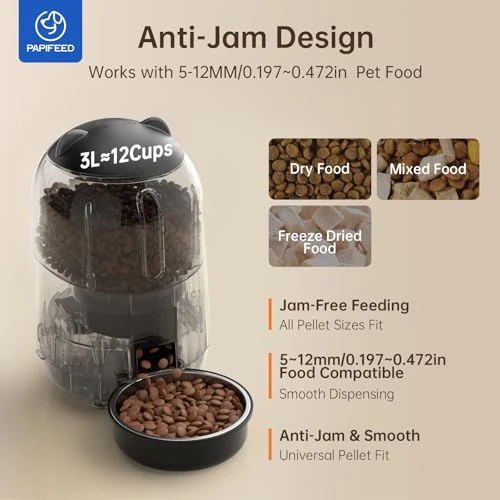 Automatic Cat Feeder with App Control, Dual Power Backup, Slow Feeding Mode, and 3L Capacity — Automatic Pet Feeder, PAPIFEED